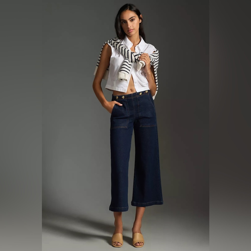 Anthropoligie Pilcro Kit Cropped High-Rise Wide-Leg Utility Jeans, Size 29